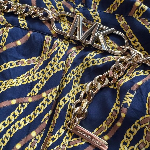 MICHAEL KORS Chain Link Romper Gold Chain Belt Long Sleeve Glam Womens Small - Picture 8 of 9
